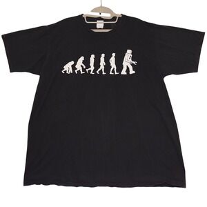 Port Company Ring Spun Black Evolution of Robot Graphic T‎ Shirt XL
